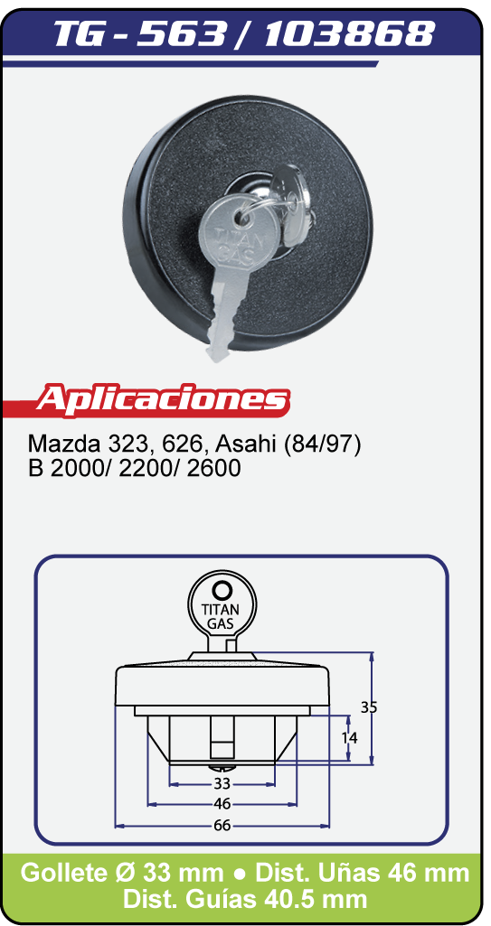 Tapas Combustible con llave TG 563 Plano Especificaciones