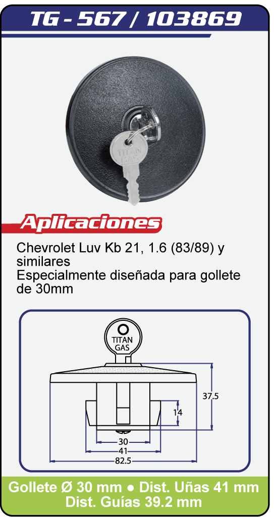 Tapas Combustible con llave TG 567 Plano Especificaciones