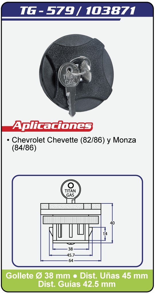 Tapas Combustible con llave TG 579 Plano Especificaciones