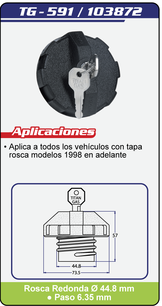 Tapas Combustible con llave TG 591 Plano Especificaciones