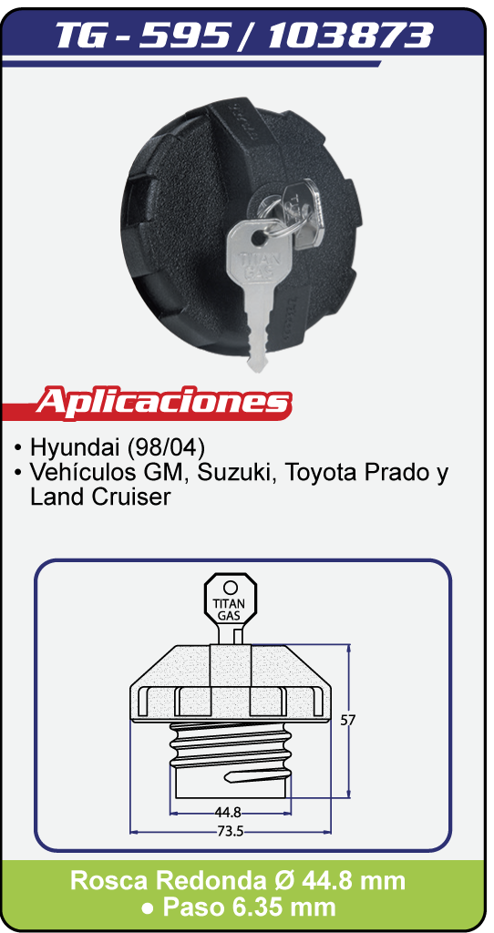 Tapas Combustible con llave TG 595 Plano Especificaciones