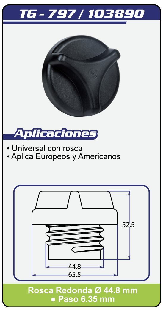 Tapas combustible sin llave TG 797 Plano Especificaciones