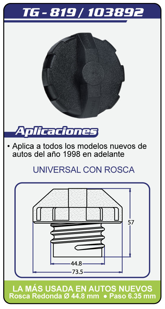 Tapas combustible sin llave TG 819 Plano Especificaciones