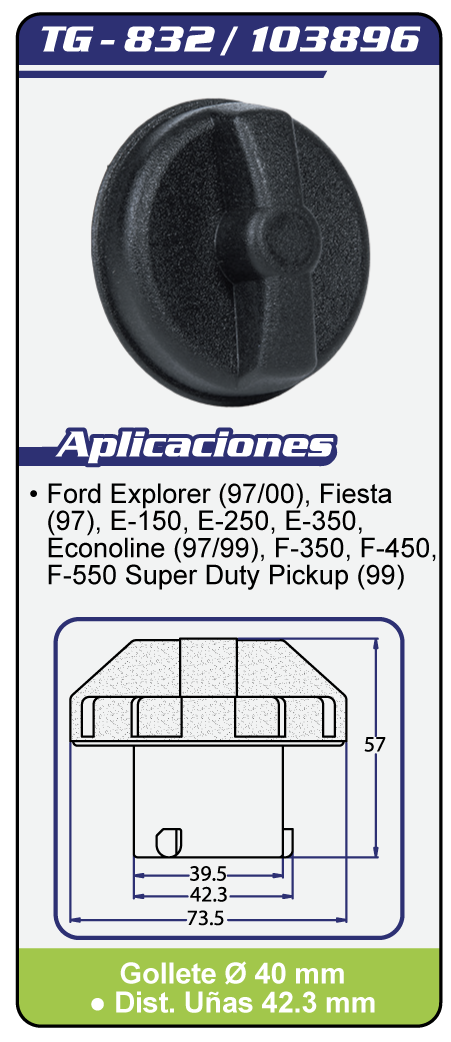 Tapas combustible sin llave TG 832 Plano Especificaciones 1